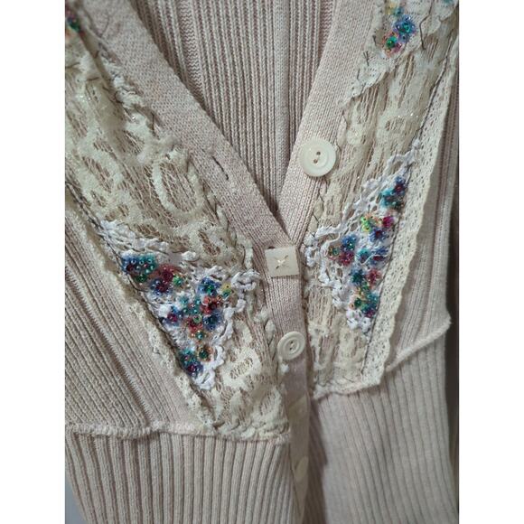 Free People Silk Blend Embellished Cardigan Sweater - Picture 2 of 5
